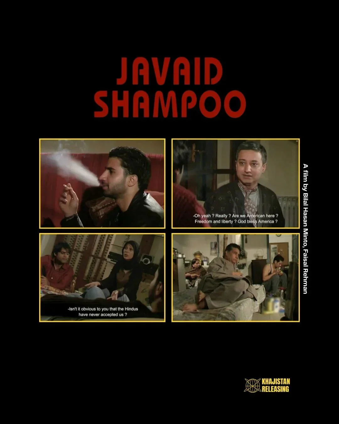 Khajistan Releasing poster for Javaid Shampoo (2004), four stills from the film under the title