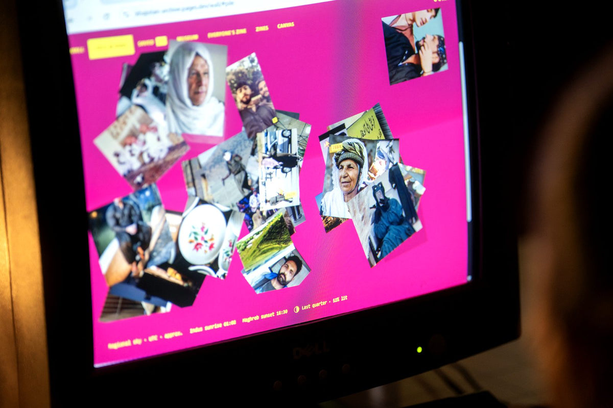 The Portal collage wall filling a CRT screen
