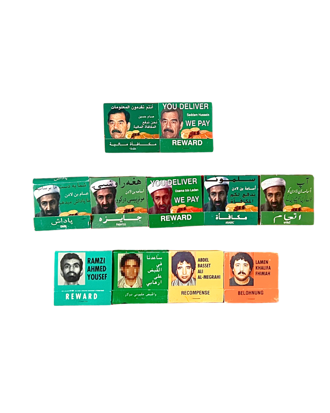 U.S. State Department Reward Matchbooks, c. 1995–2005 – Set of 11