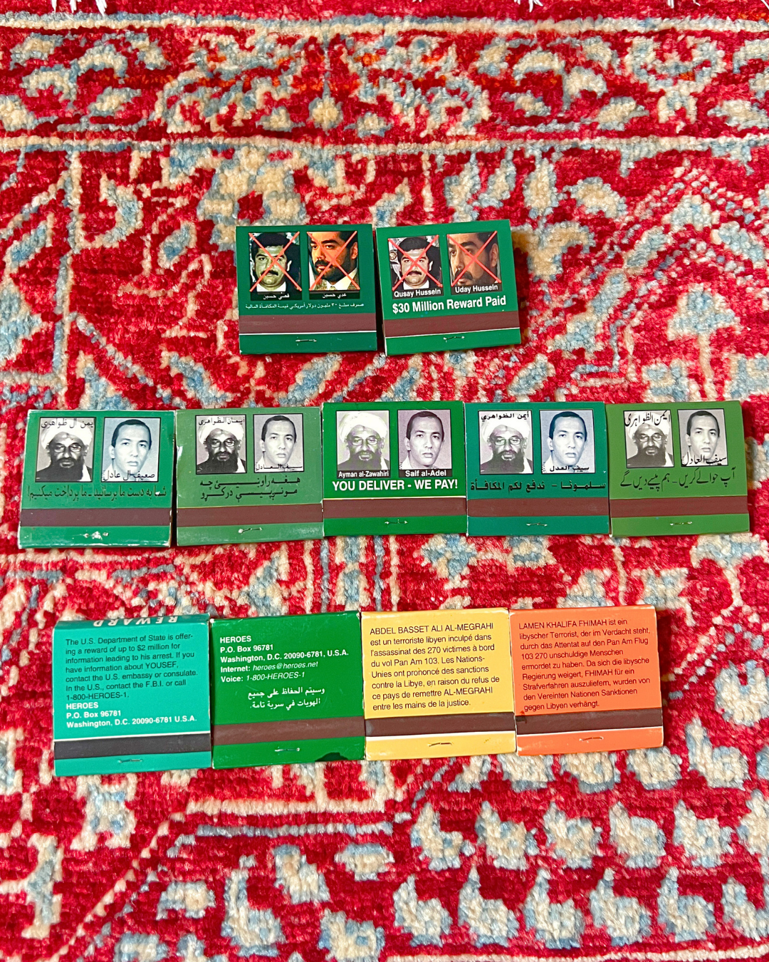 U.S. State Department Reward Matchbooks, c. 1995–2005 – Set of 11