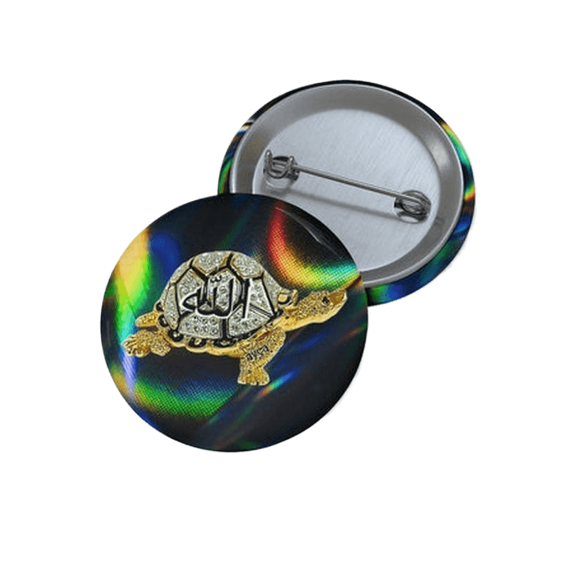 Allah on Bejeweled Tortoise Pin Button KHAJISTAN