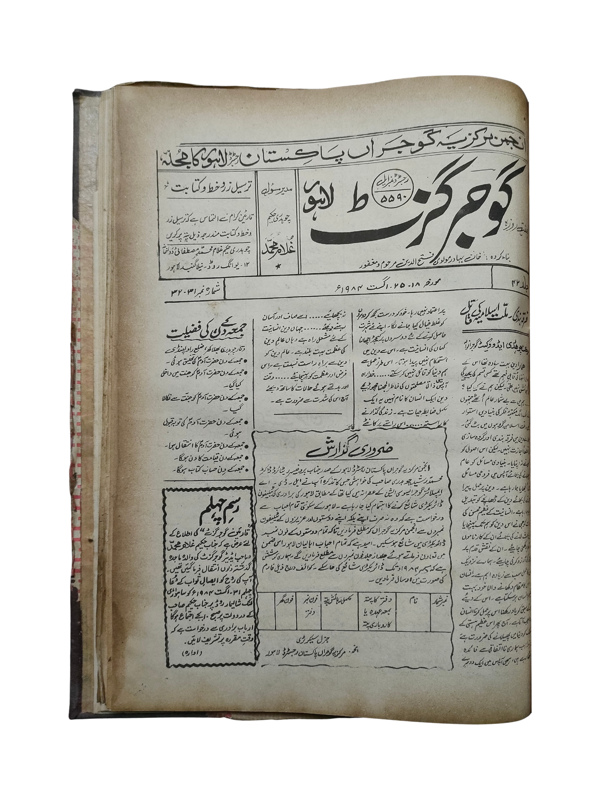 163 Issues of Weekly Gujar Gazette, Lahore (1963-1985, Urdu)