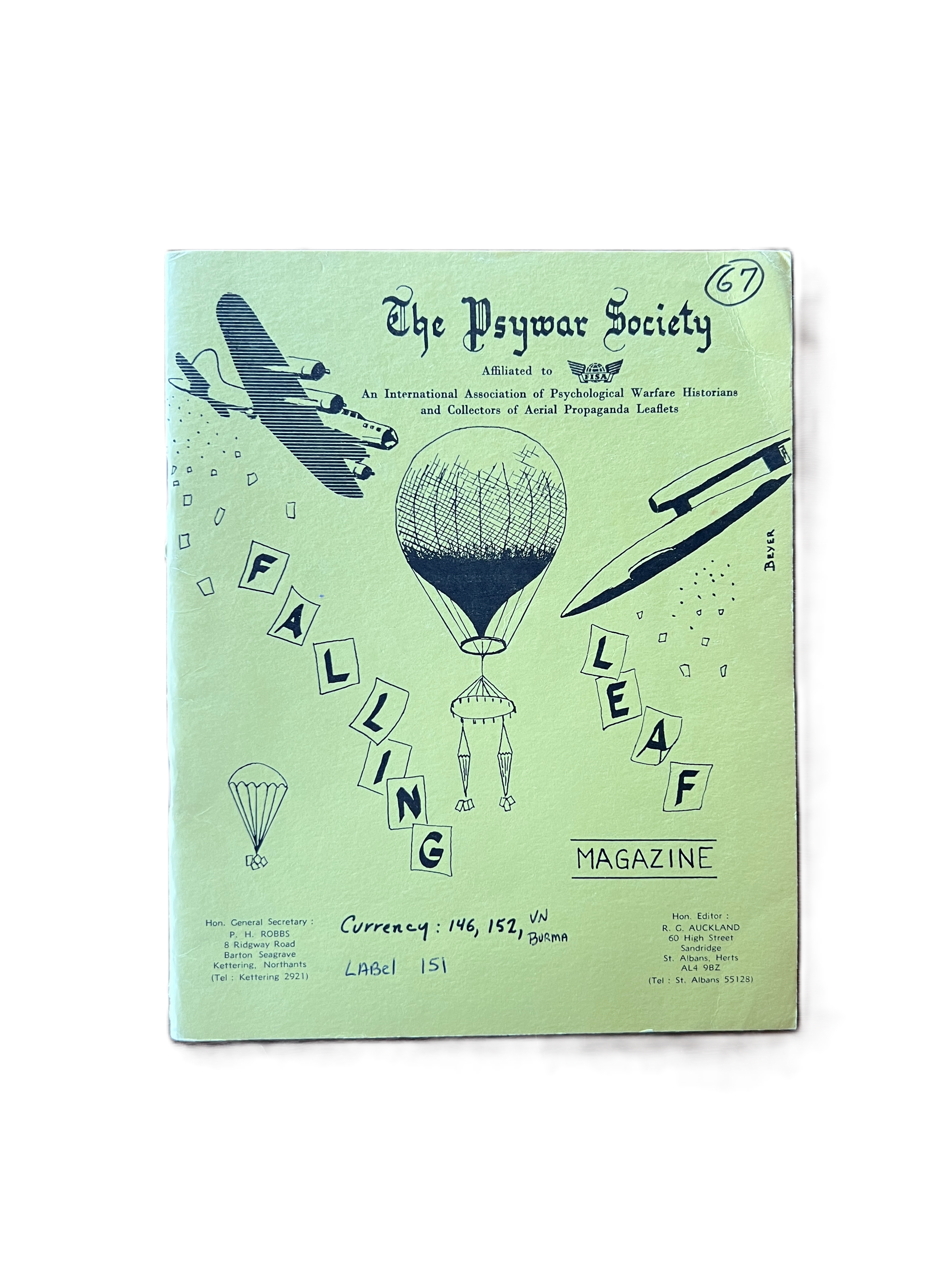 Original Psywar Society Falling Leaf Magazine, Aerial Propaganda Collectors Publication, United Kingdom, 1970s
