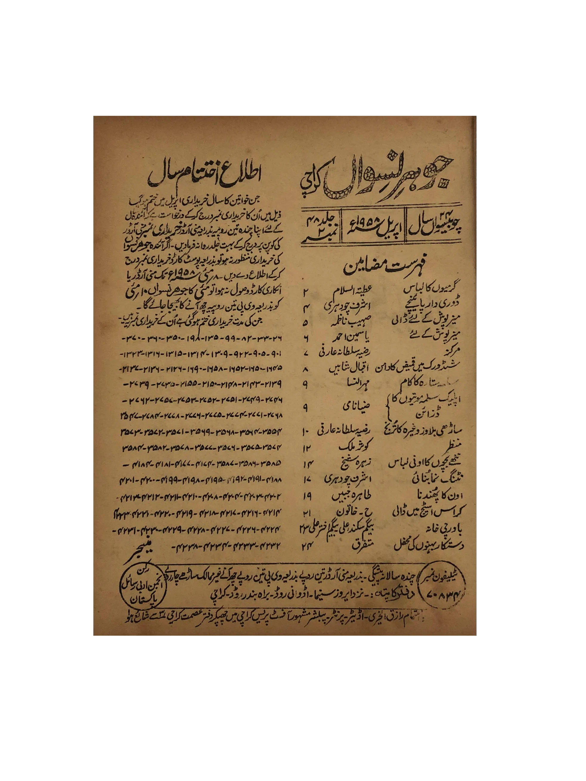 47 Issues of Jauhar-e-Niswan (1956-1960, Urdu)