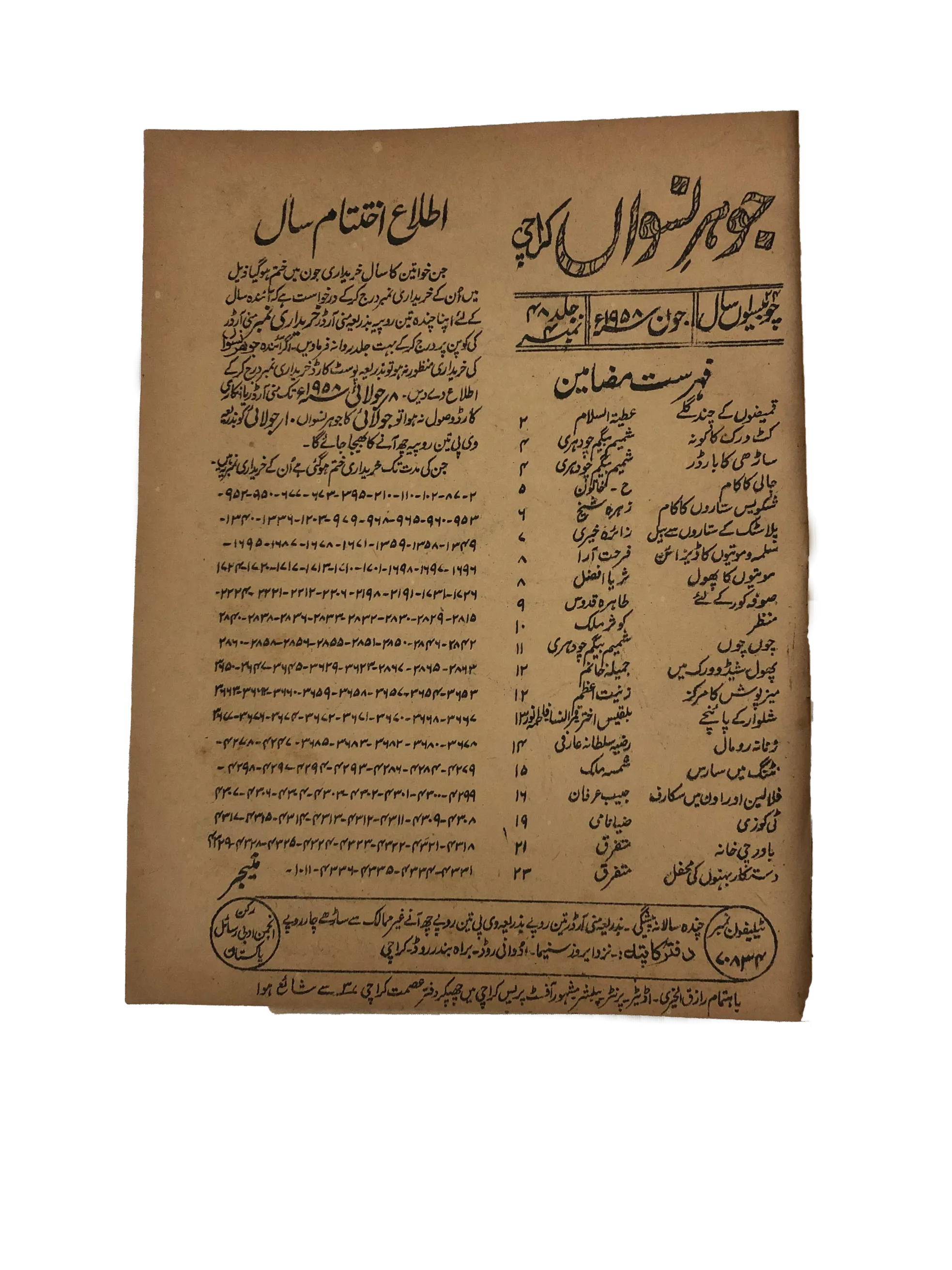 47 Issues of Jauhar-e-Niswan (1956-1960, Urdu)