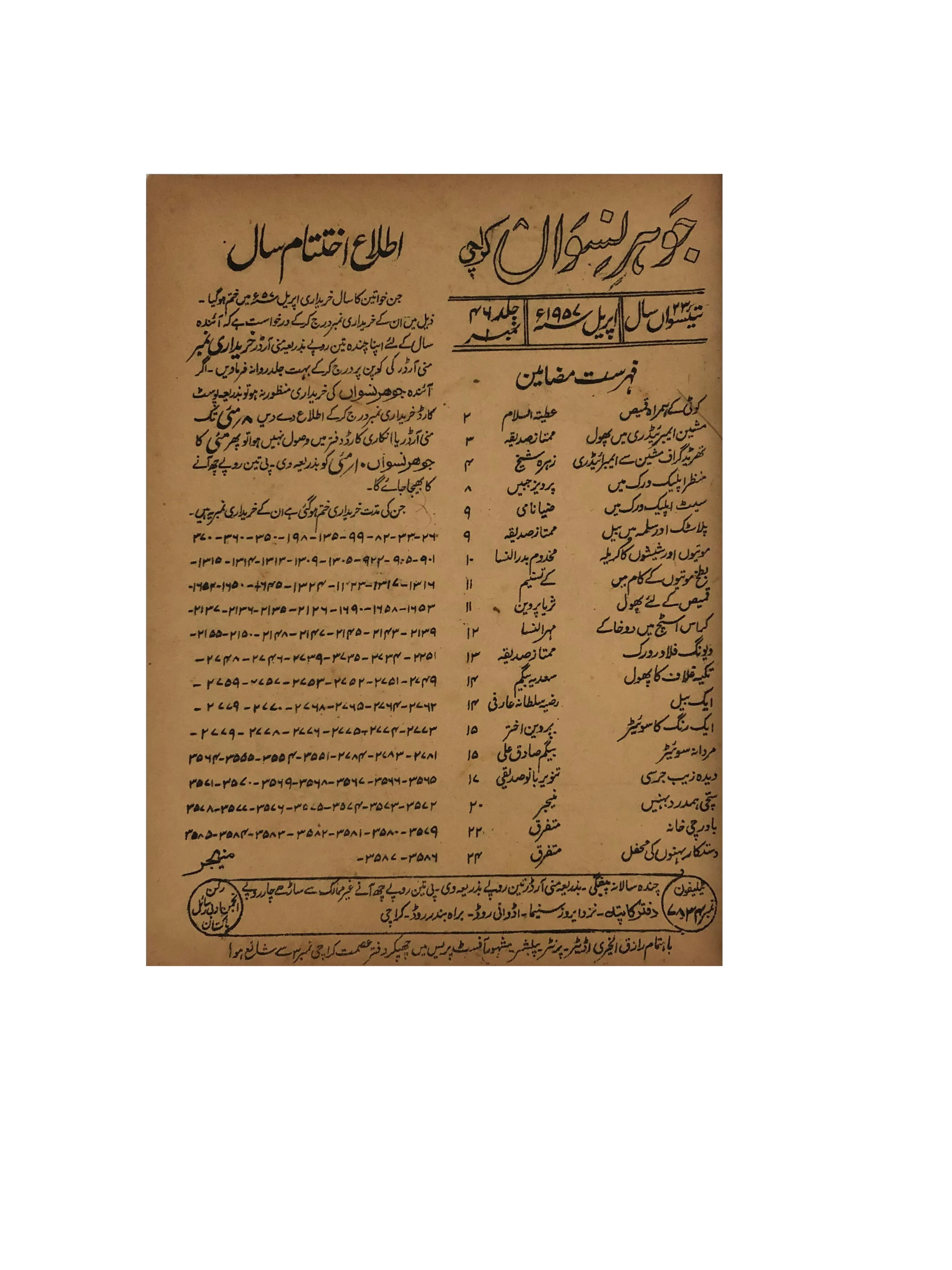 47 Issues of Jauhar-e-Niswan (1956-1960, Urdu)