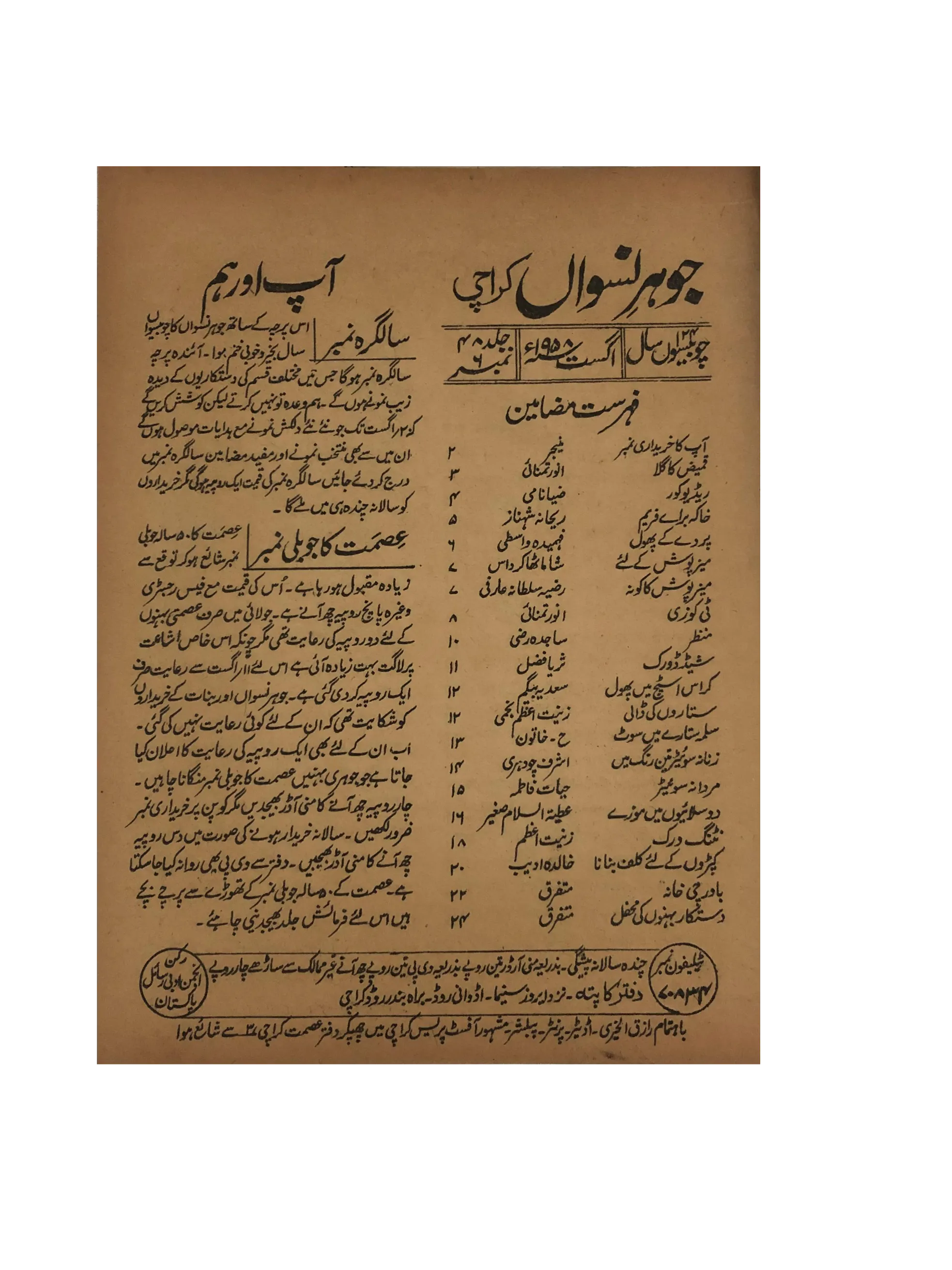 47 Issues of Jauhar-e-Niswan (1956-1960, Urdu)