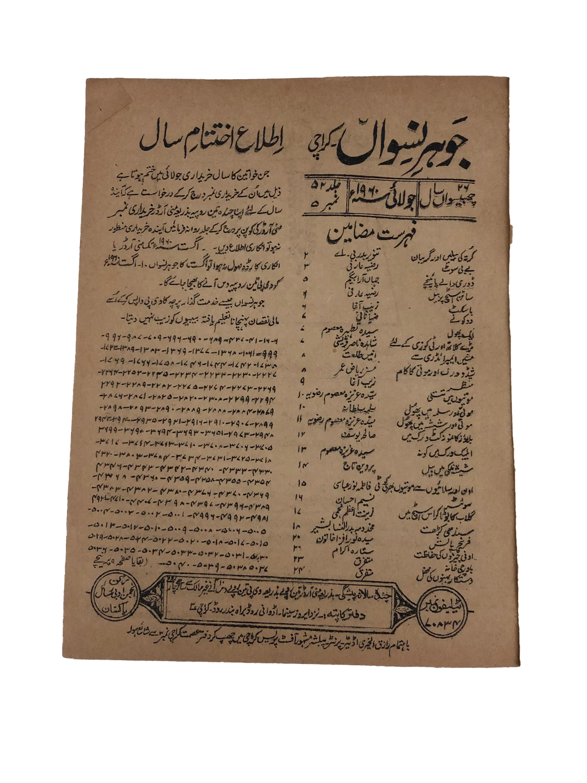 47 Issues of Jauhar-e-Niswan (1956-1960, Urdu)