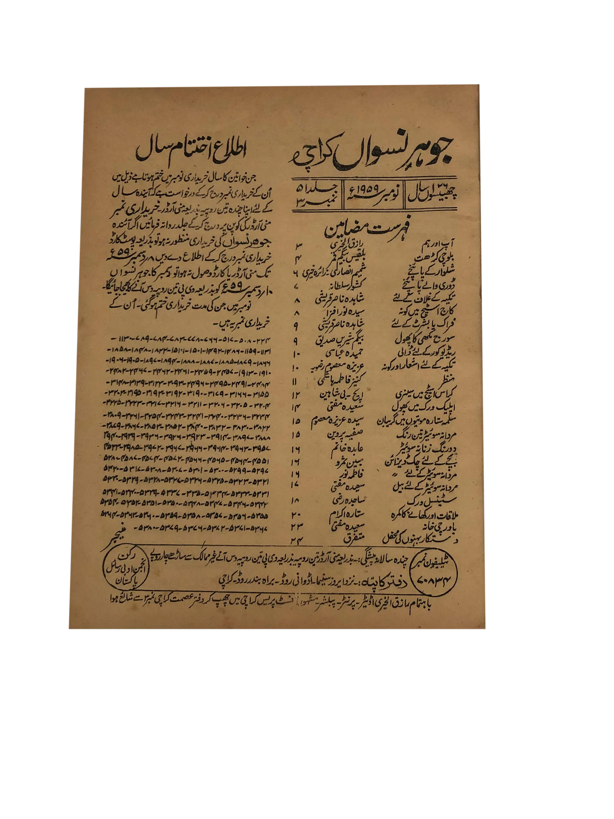 47 Issues of Jauhar-e-Niswan (1956-1960, Urdu)