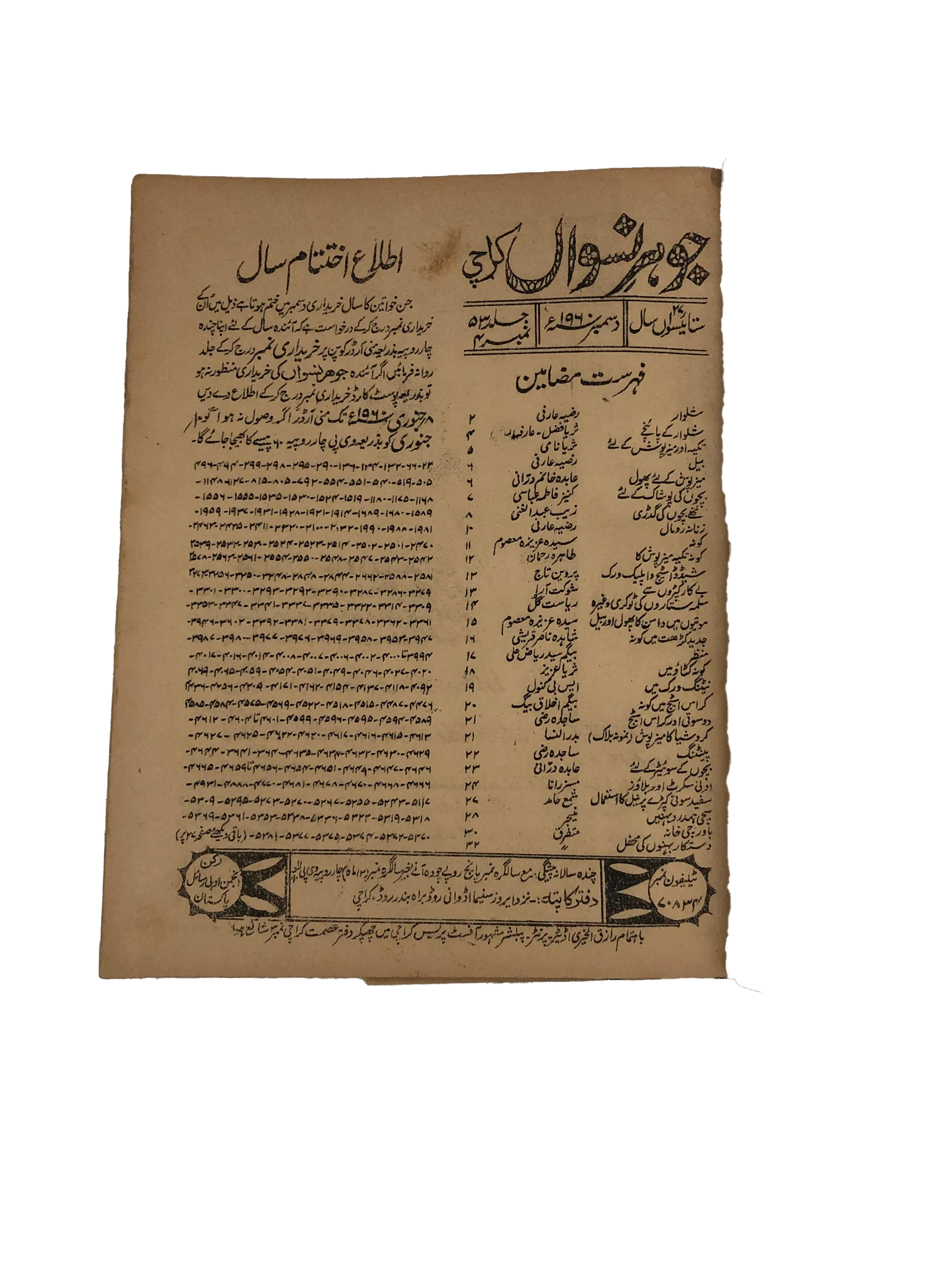 47 Issues of Jauhar-e-Niswan (1956-1960, Urdu)