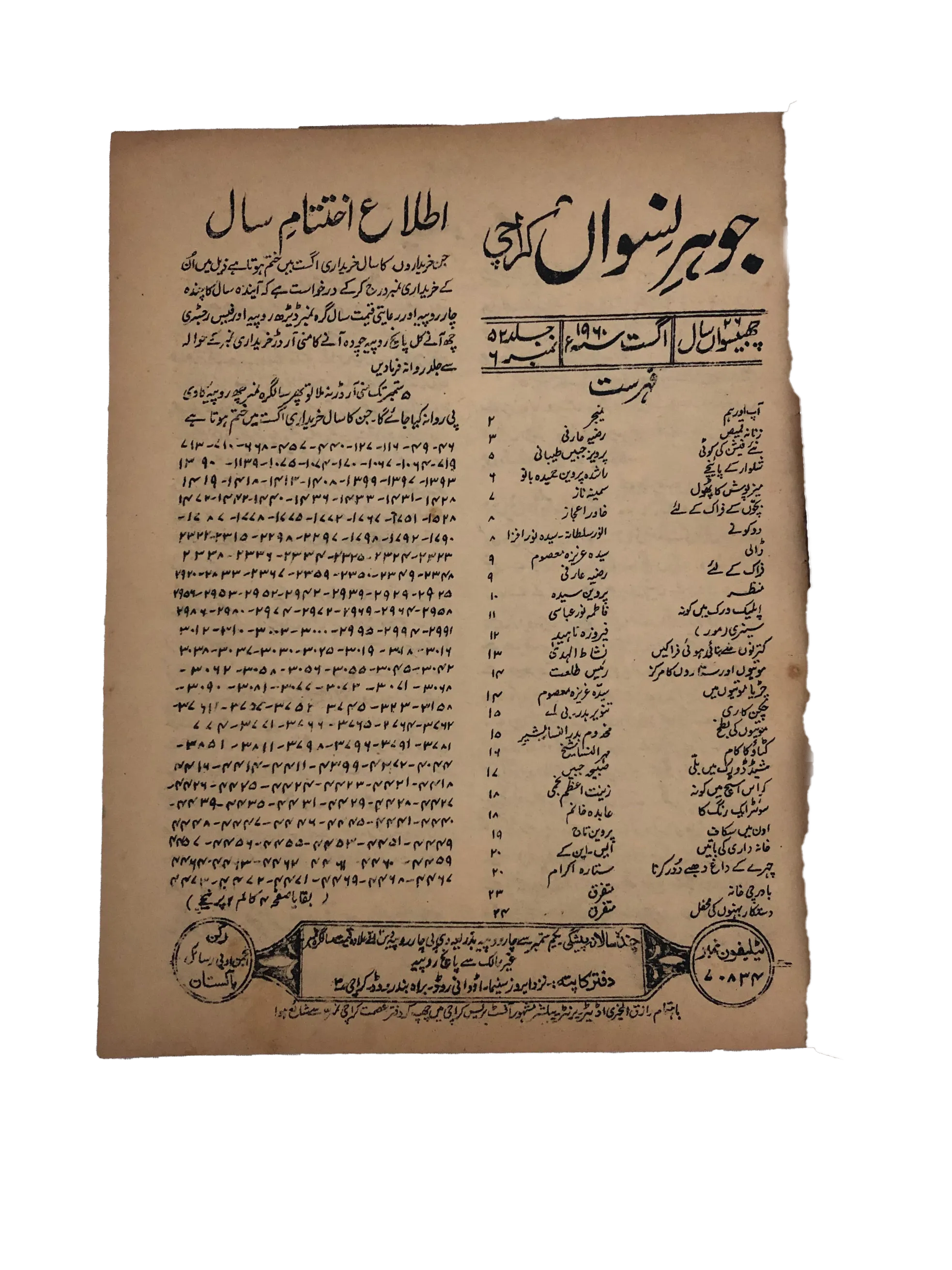 47 Issues of Jauhar-e-Niswan (1956-1960, Urdu)