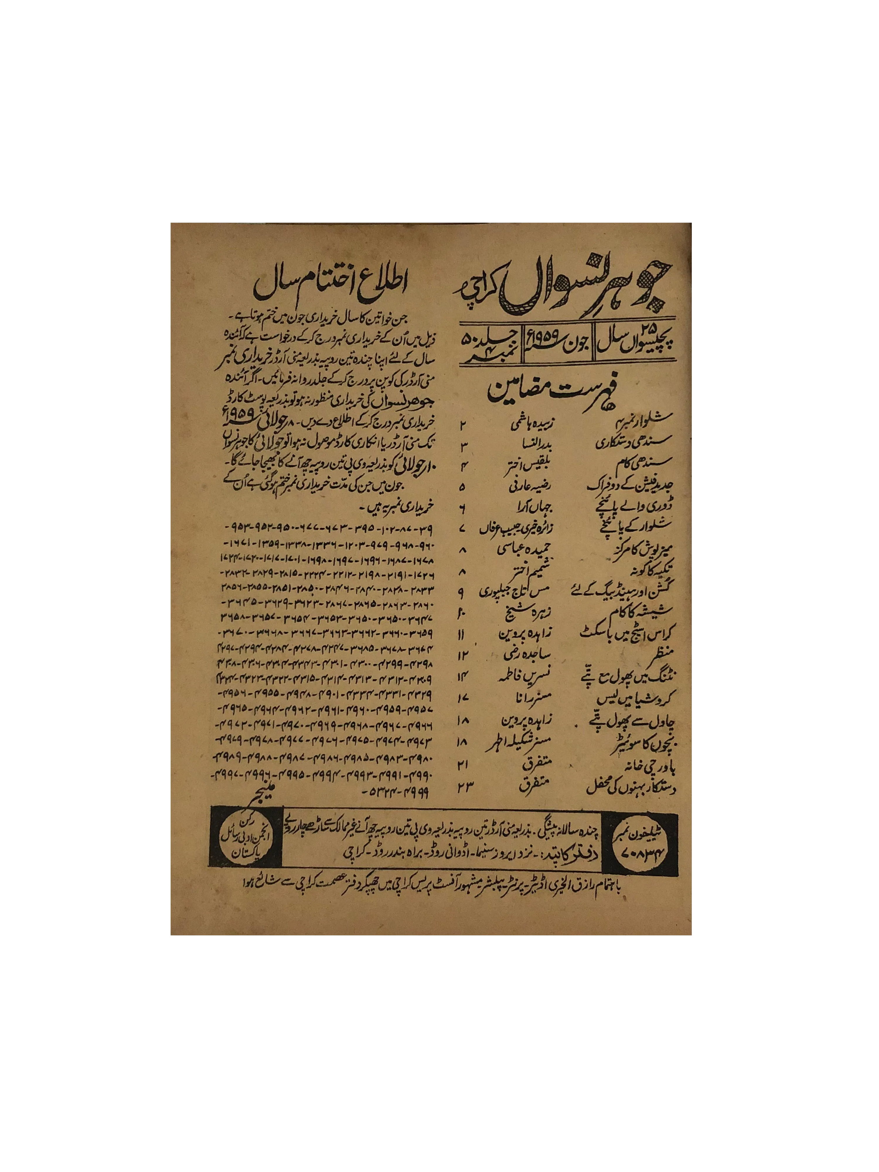 47 Issues of Jauhar-e-Niswan (1956-1960, Urdu)