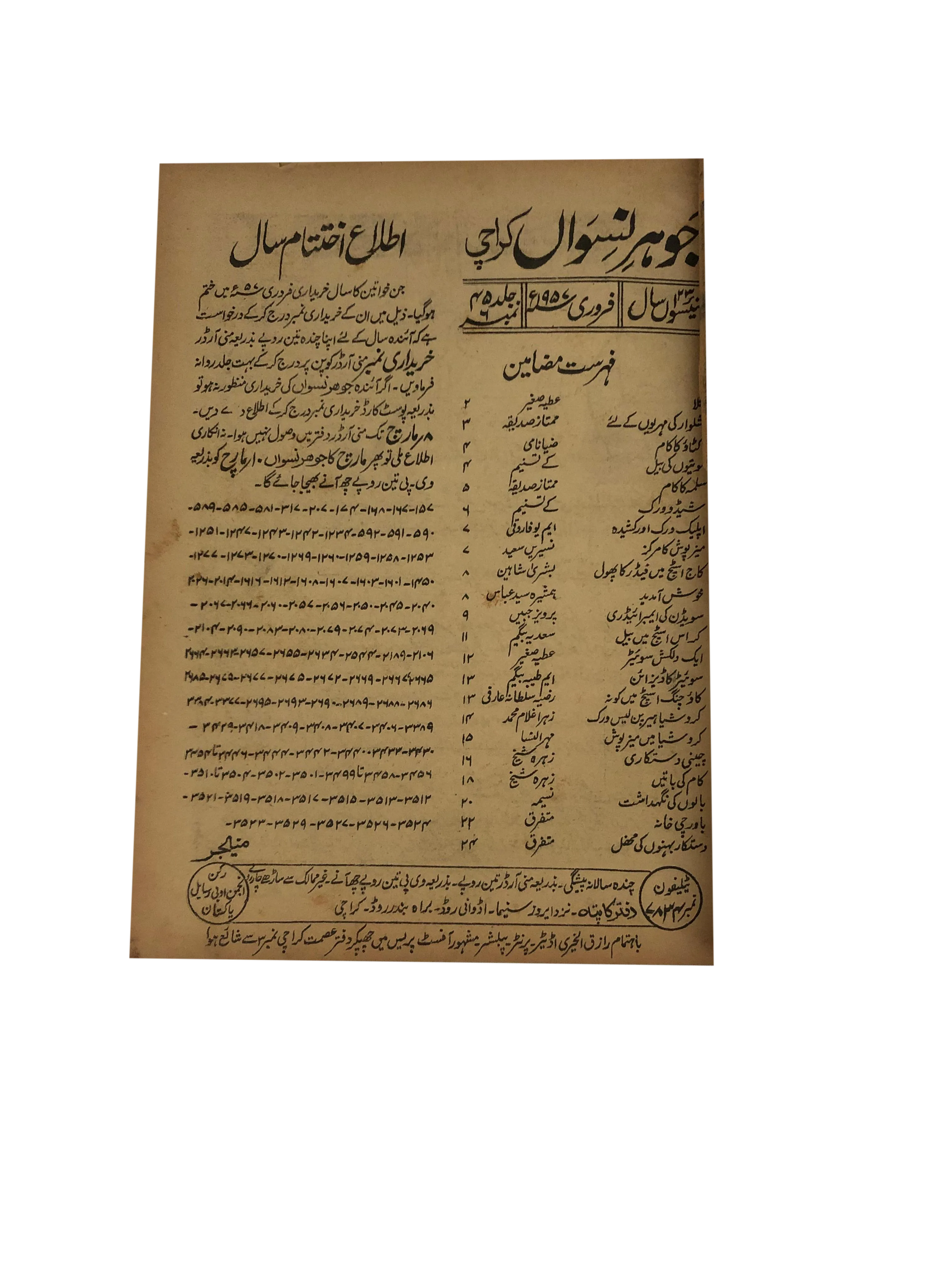 47 Issues of Jauhar-e-Niswan (1956-1960, Urdu)