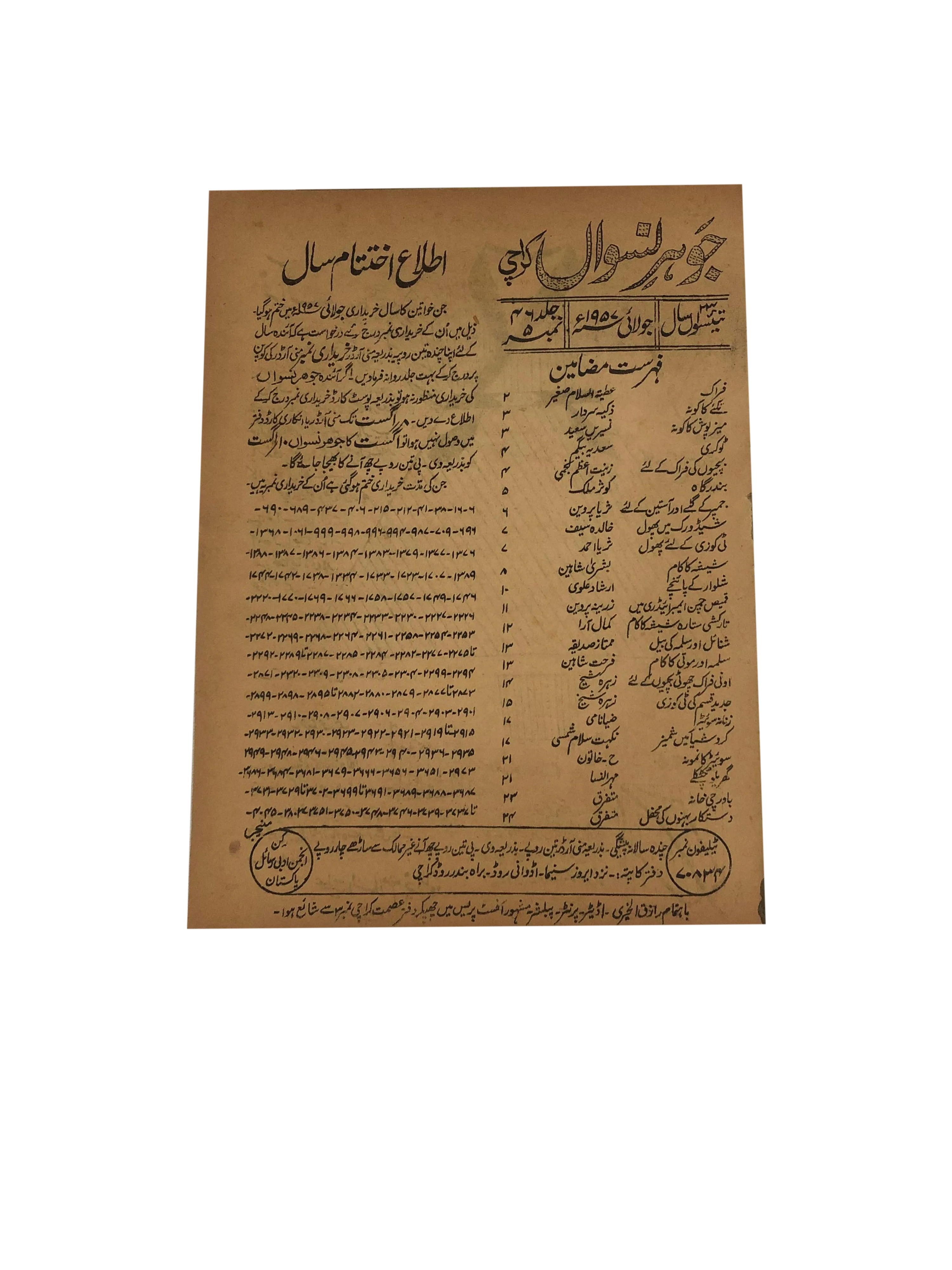 47 Issues of Jauhar-e-Niswan (1956-1960, Urdu)