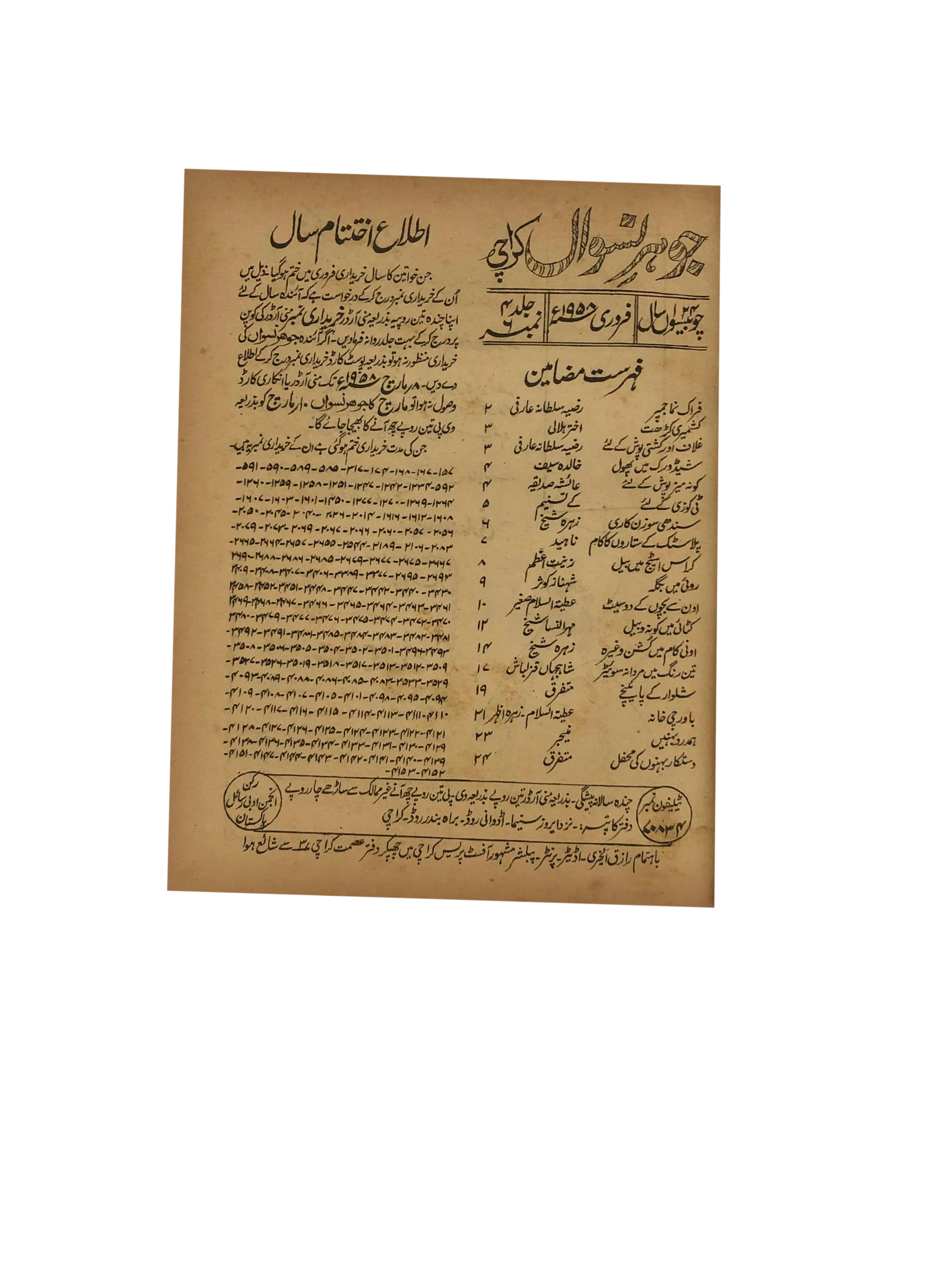 47 Issues of Jauhar-e-Niswan (1956-1960, Urdu)