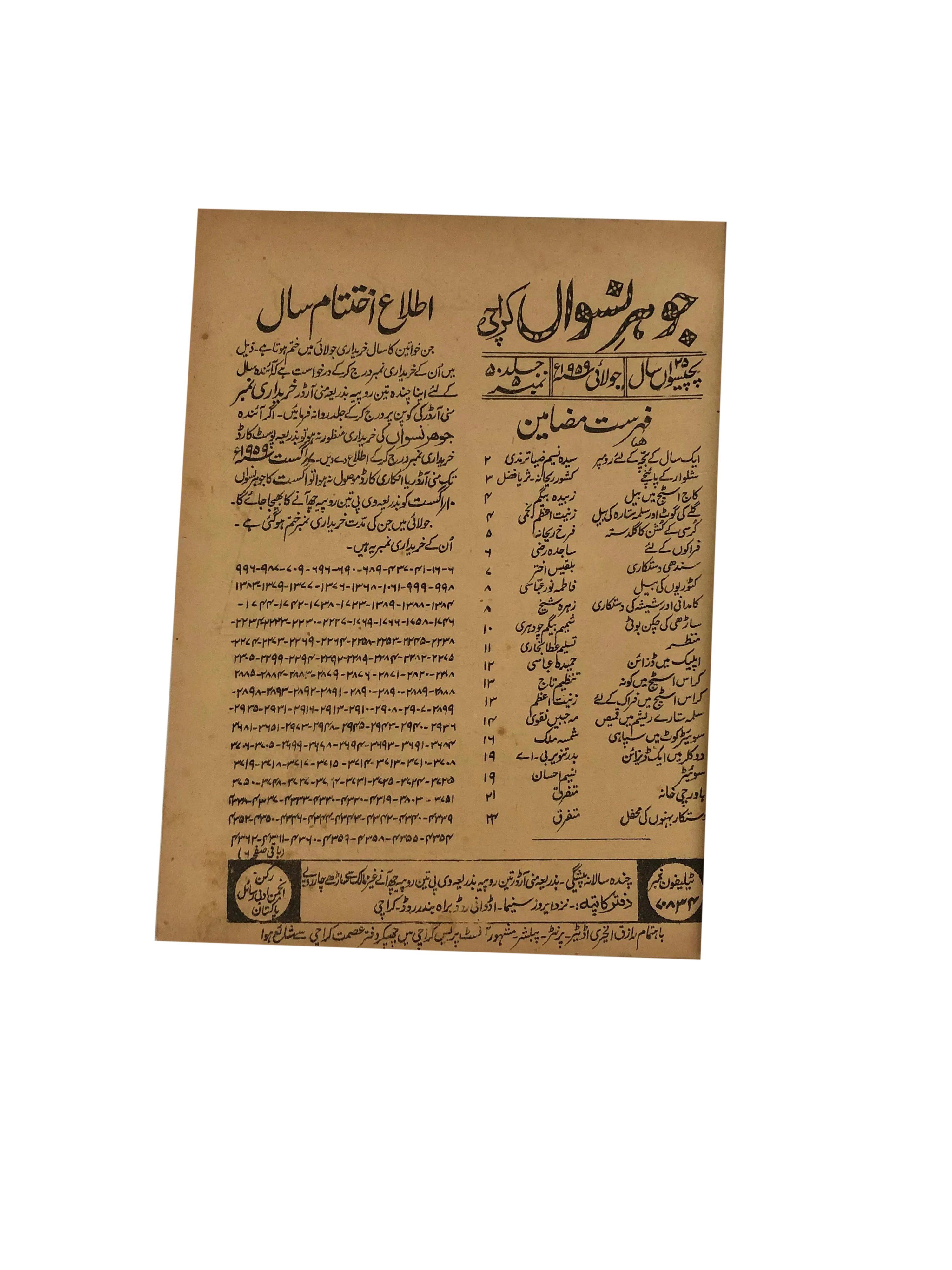 47 Issues of Jauhar-e-Niswan (1956-1960, Urdu)