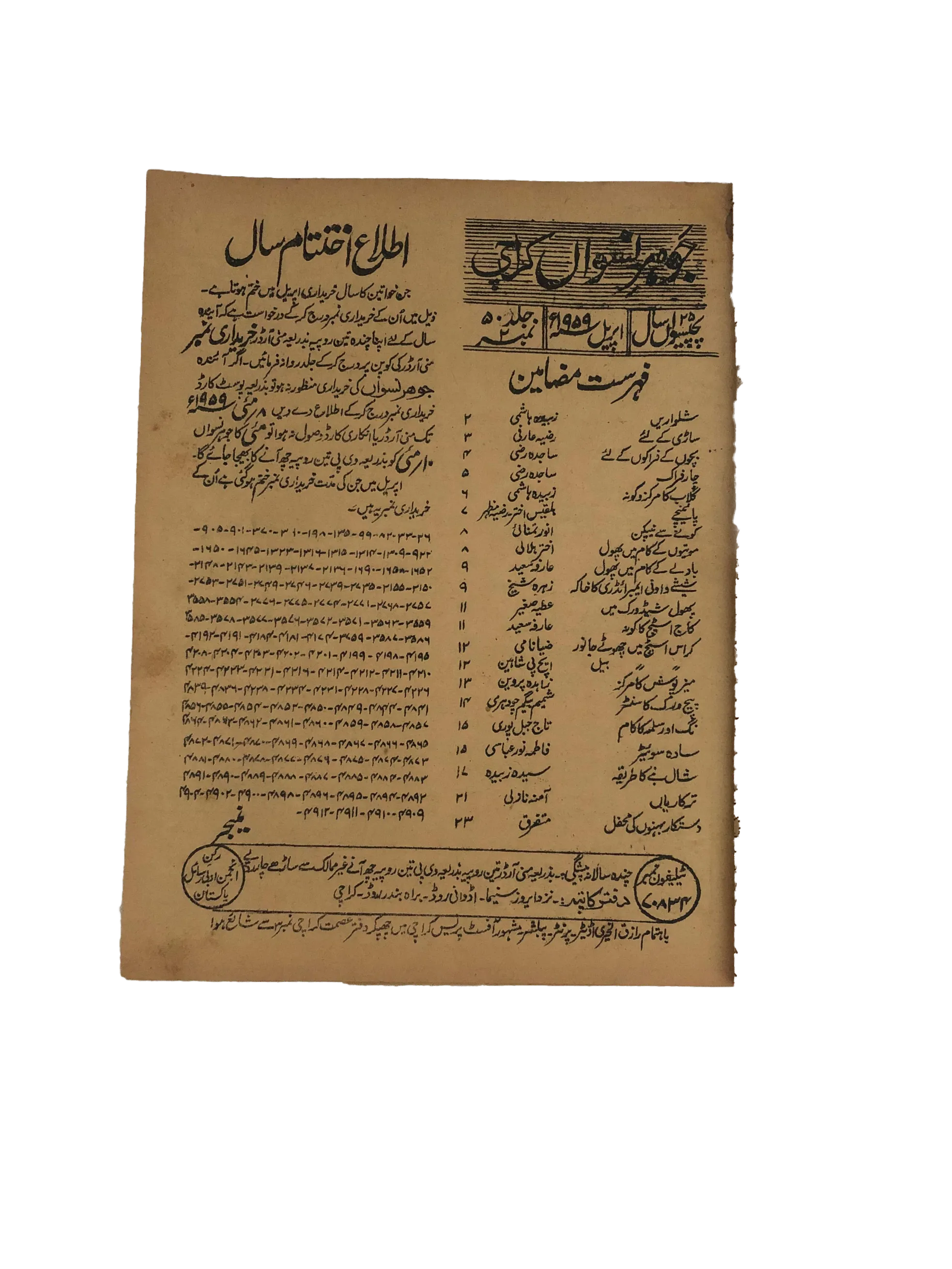 47 Issues of Jauhar-e-Niswan (1956-1960, Urdu)