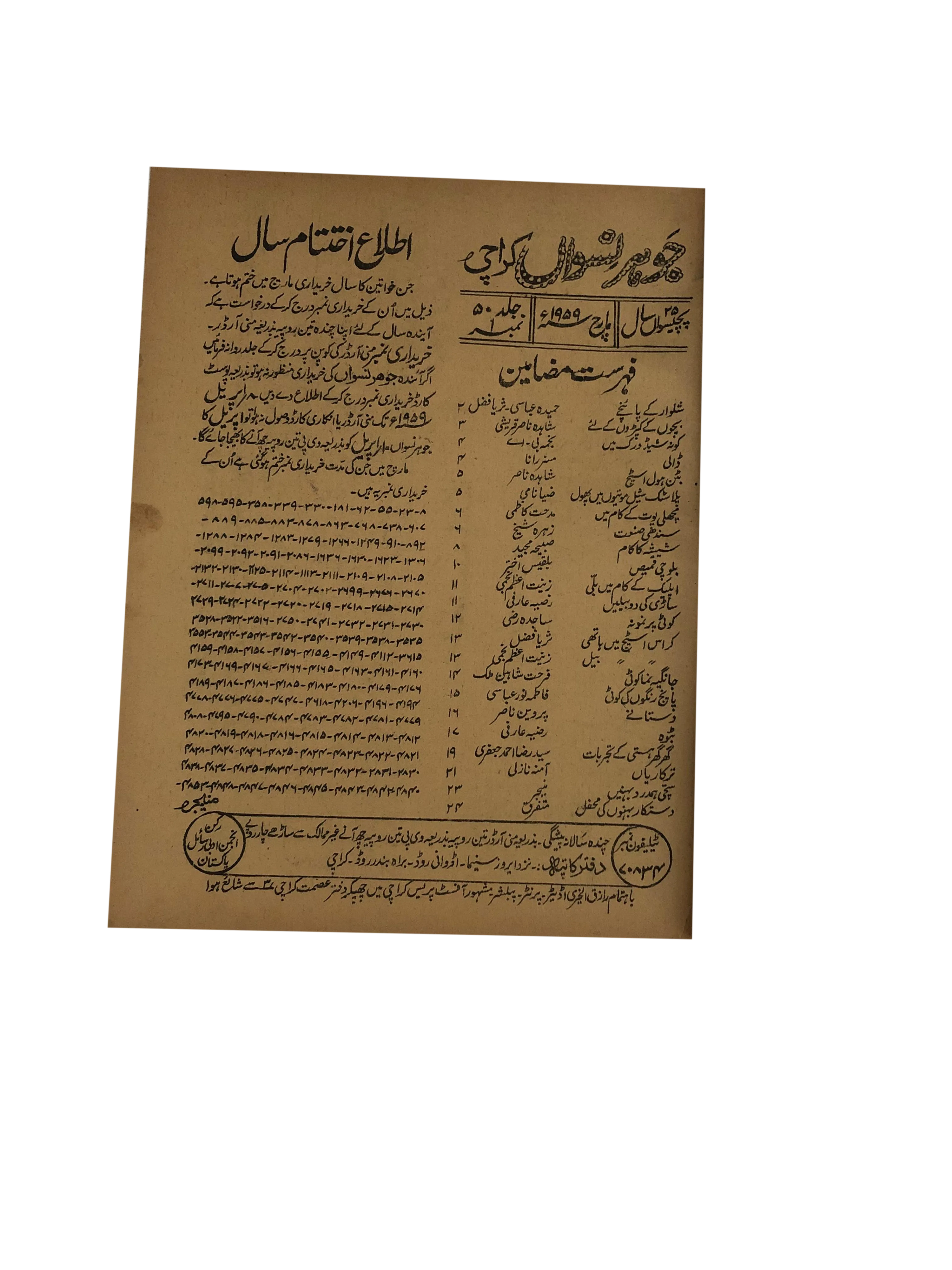 47 Issues of Jauhar-e-Niswan (1956-1960, Urdu)