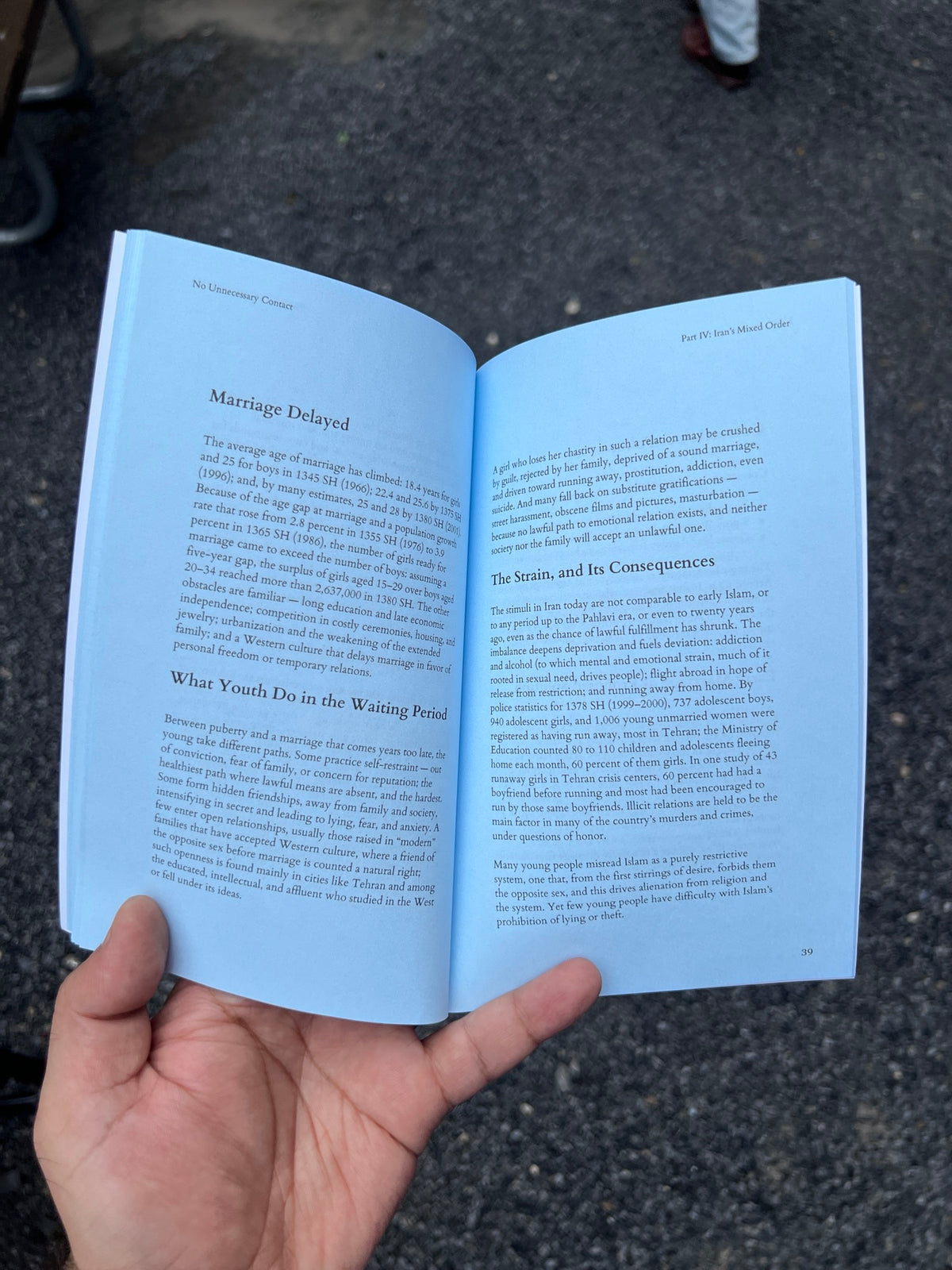 No Unnecessary Contact by Abdollah Javan, Khajistan Press, interior spread pp. 38 to 39, Marriage Delayed